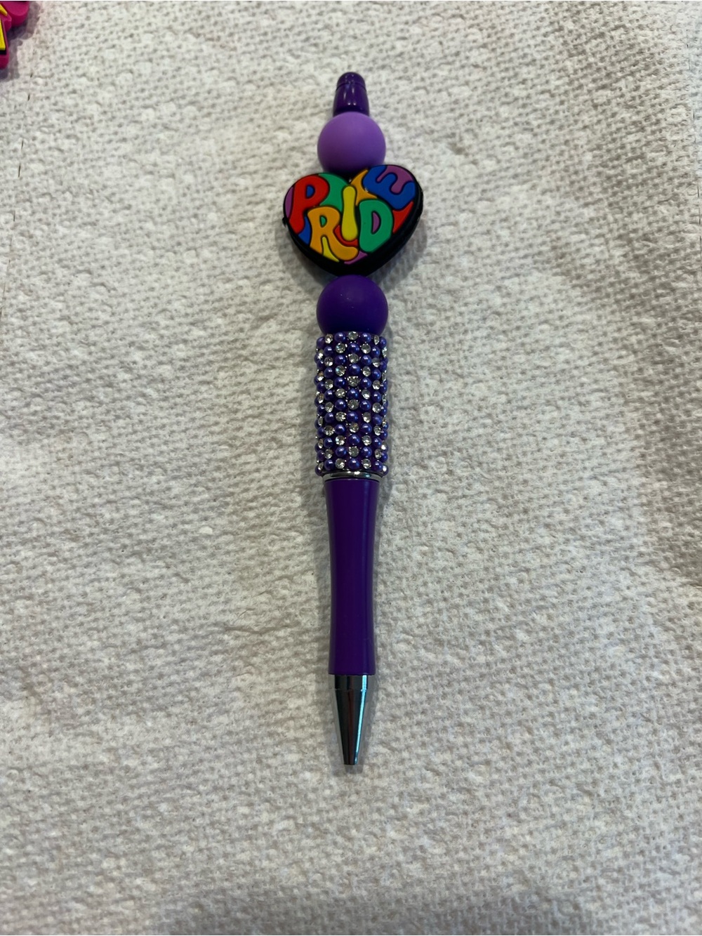 New Purple Pride Heart Bead Rhinestone Pen - Picture 2 of 2